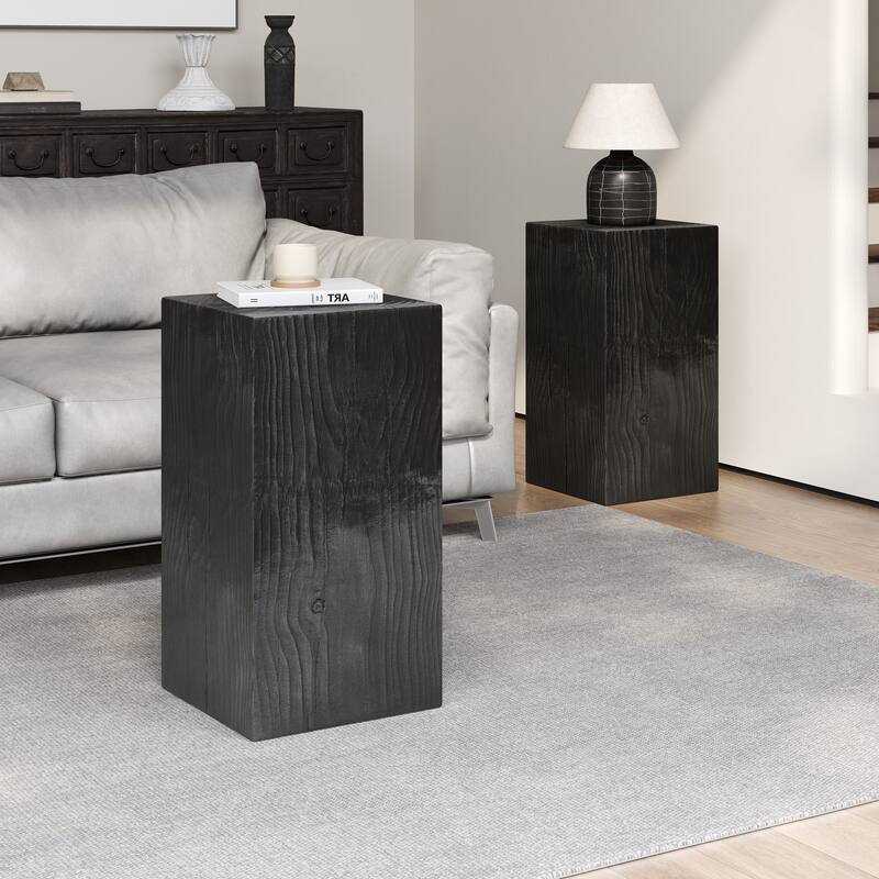 Roomfitters 27.75" Square-Column MGO End Table, Distressed Wood-Look Pedestal for Indoor/Outdoor Use - Black