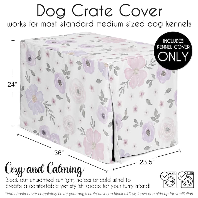 Sweet Jojo Designs Lavender Purple Boho Floral Girl Dog Crate Kennel Cover 36in. Pink Grey Bohemian Farmhouse Shabby Watercolor