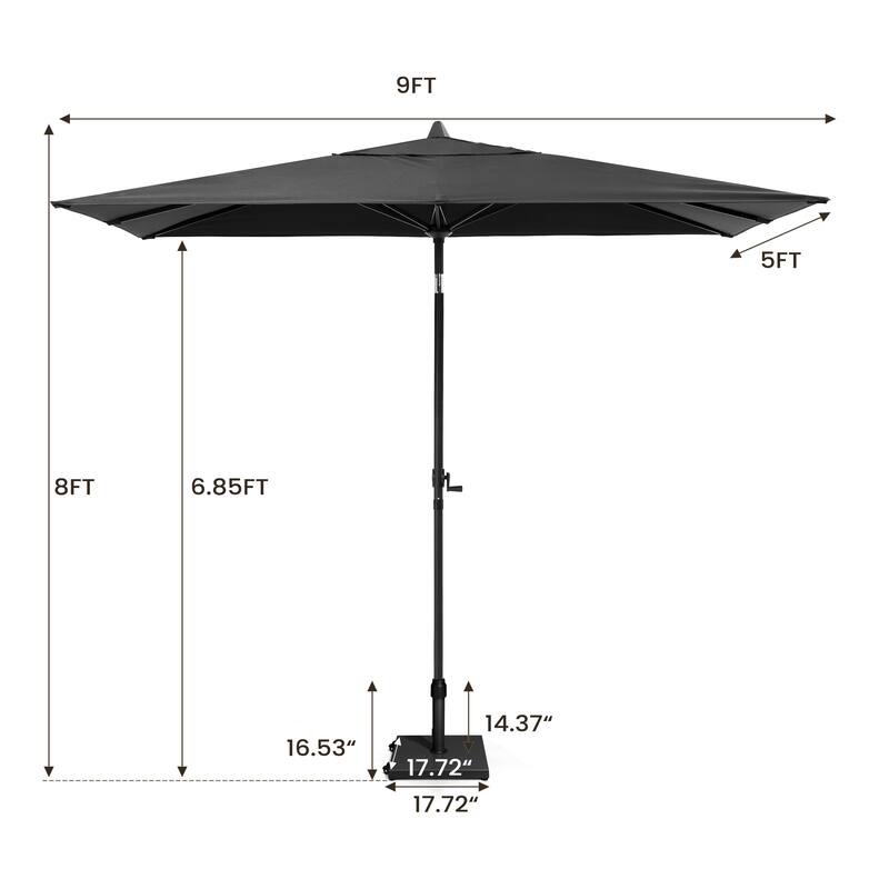 Pellebant Outdoor 9 x 5 FT Patio Market Umbrella Rectangular with Wheels Base