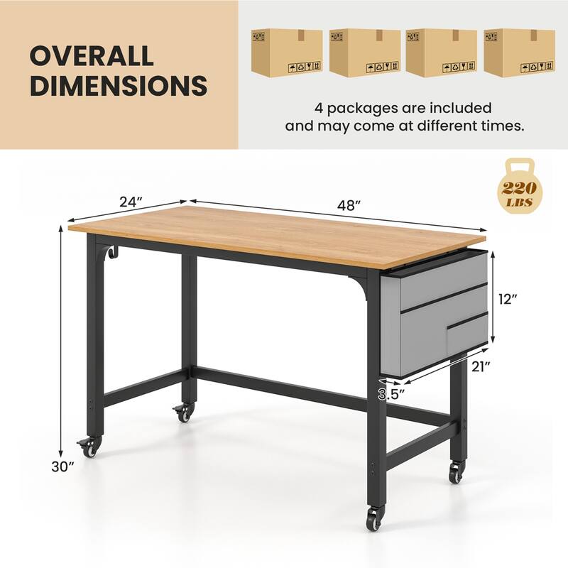 Costway 1/2/4 PCS Rolling Computer Desk Metal Frame PC Laptop Table