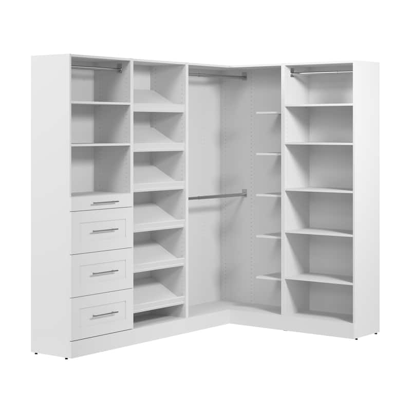 Bestar Florence 85W x 60D L Shaped Walk-In Closet System, Shaker