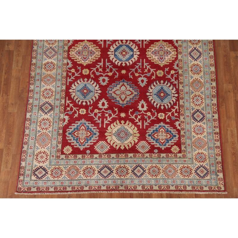 Hand Knotted Oriental 100% Wool Carpet Traditional All-Over Red Kazak Area Rug - 9' 2'' X 5' 11''
