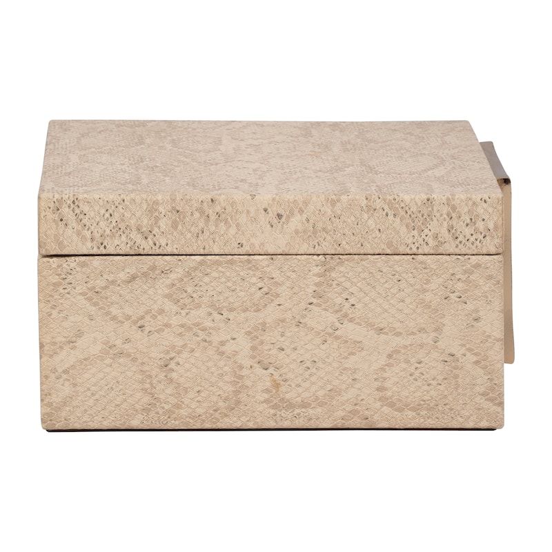 Sagebrook Home Decorative Box Wood MDF Faux Leather with Faux Snakeskin Texture and Gold-Tone Geometric Latch 8" Tan