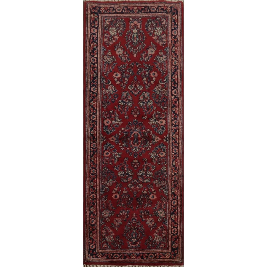Hand Knotted Oriental 100% Wool Carpet Traditional All-Over Red Sarouk Runner Rug - 7' 6'' X 2' 8''
