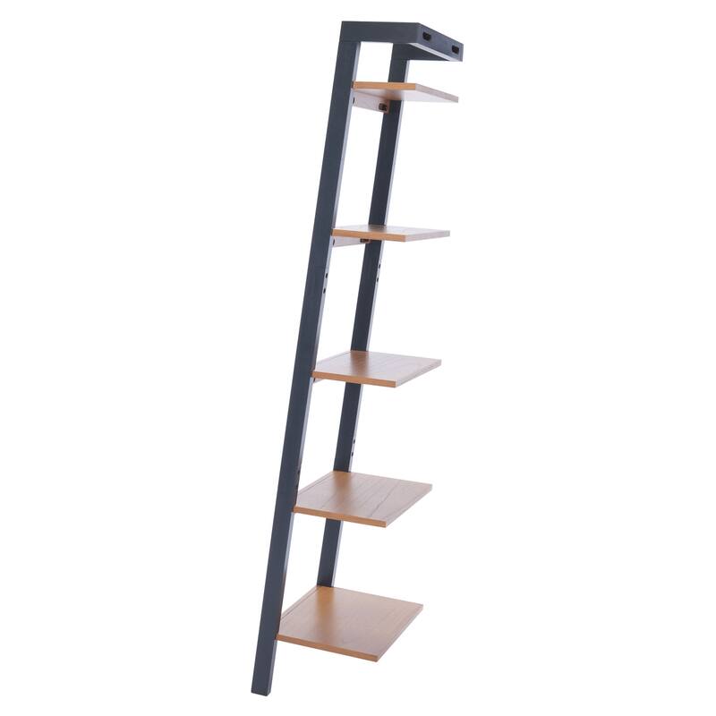 SAFAVIEH Sigrun Natural/Charcoal 5-Tier Leaning Etagere - 18.1" W x 11" L x 72.4" H - 18Wx11Dx72H