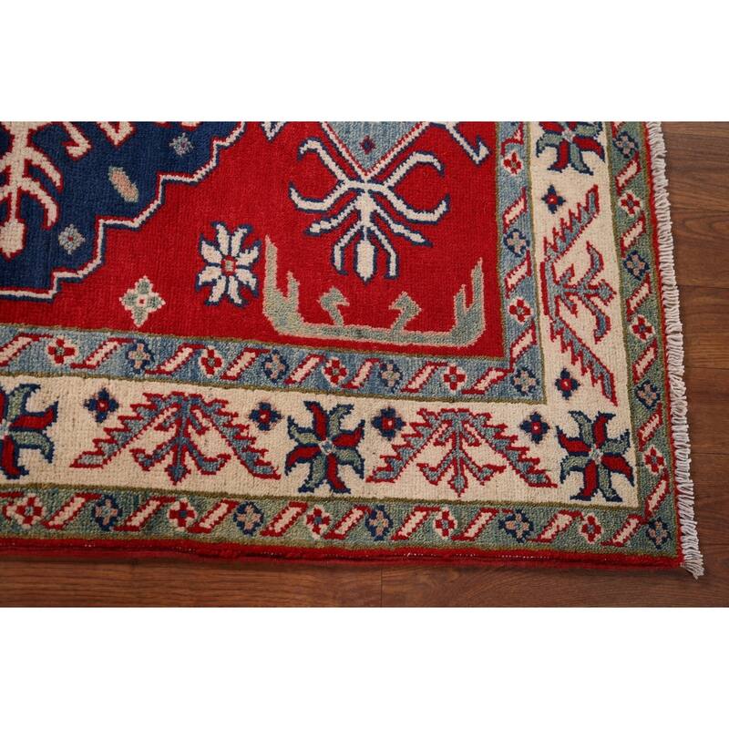 Red Geometric Kazak Accent Rug Handmade Wool Carpet - 2'9" x 4'1"