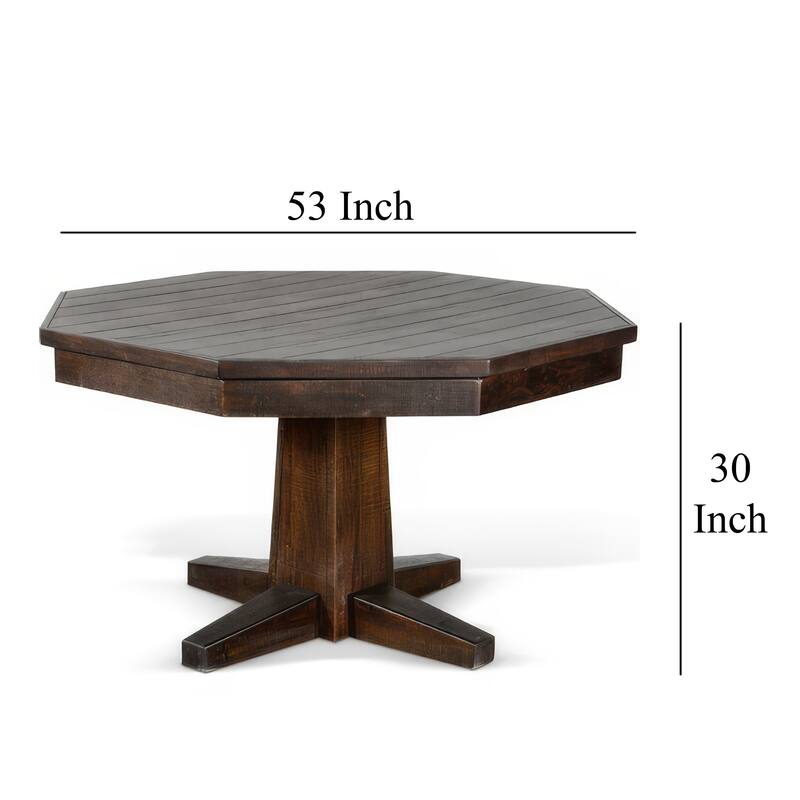 Flint Dining Table w 53 Inch Reversible Game Octagonal Top, Dark Brown