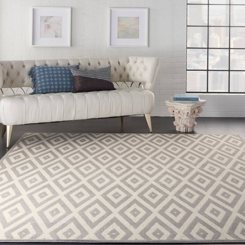 Nourison Grafix Modern Geometric Area Rug - 7'10" x 9'10" - White/Grey - Rectangle