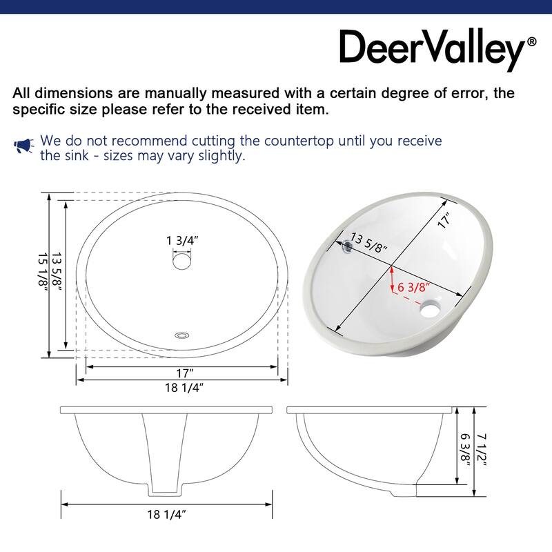DeerValley Symmetry 18" Oval Vitreous China Undermount Bathroom Sink