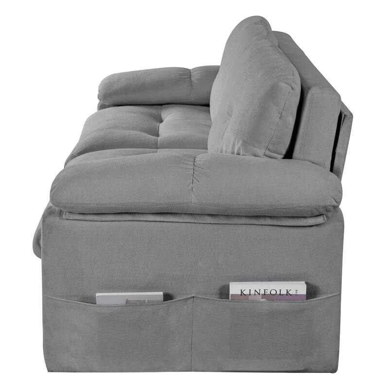Convertible Pull Out Sofa Bed, Multi-Functional Chenille Loveseat Sofa, Casual Sofa with Thicked Cushions & Side Pocket