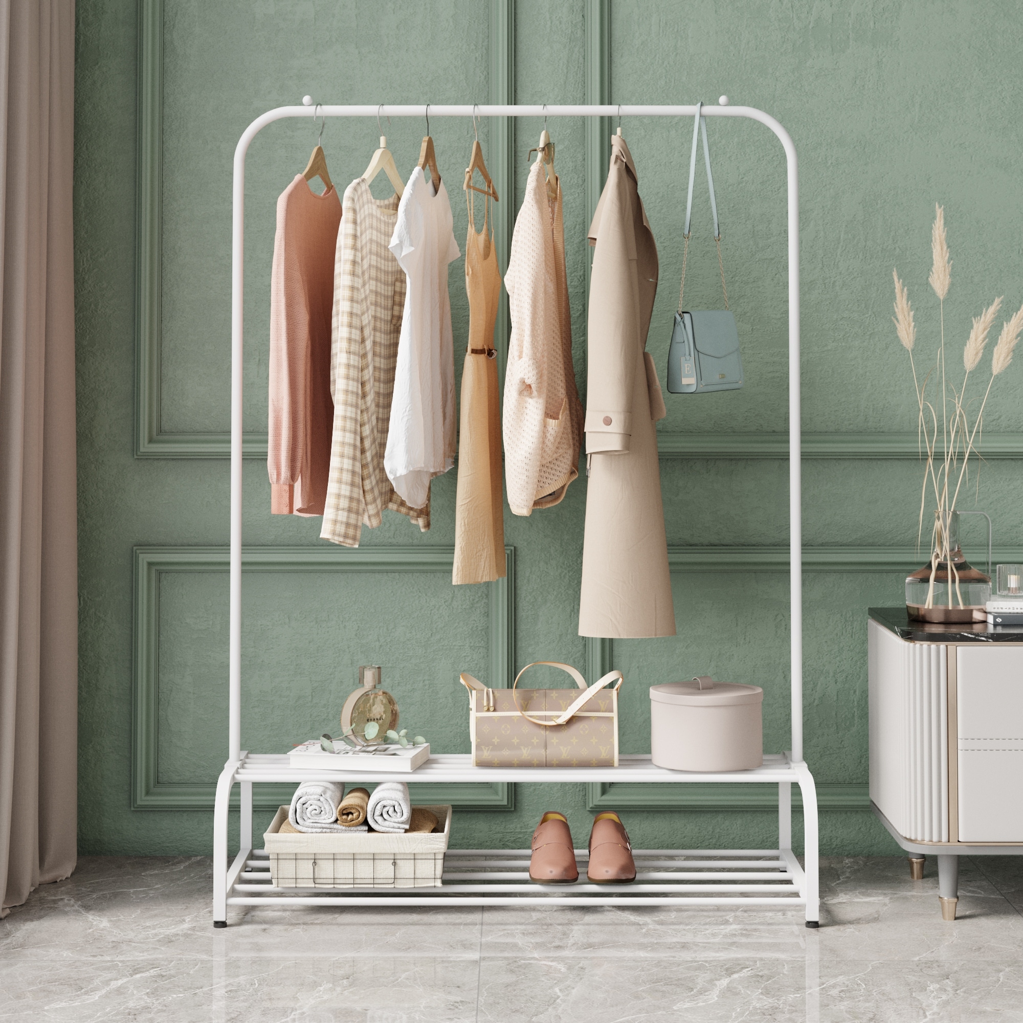 Clothing Garment Rack with Shelves, Metal Cloth Hanger Rack Stand Clothes  Drying Rack - Bed Bath & Beyond - 36035430