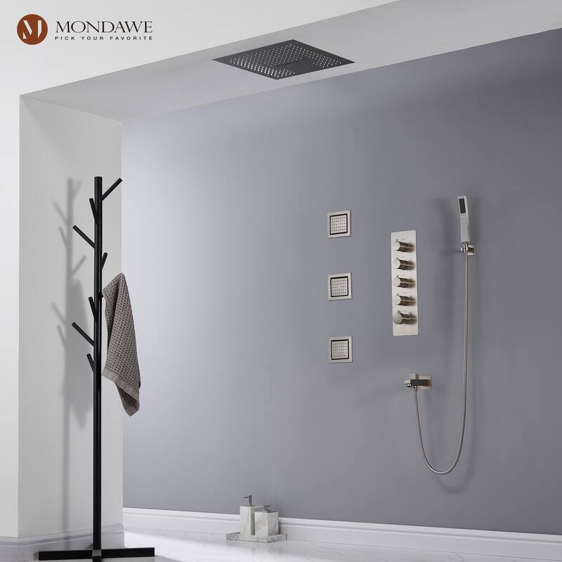 64 Colors LED Light and Music 4 Functions 5 Sprays Ceiling Mounted Thermostatic Shower System