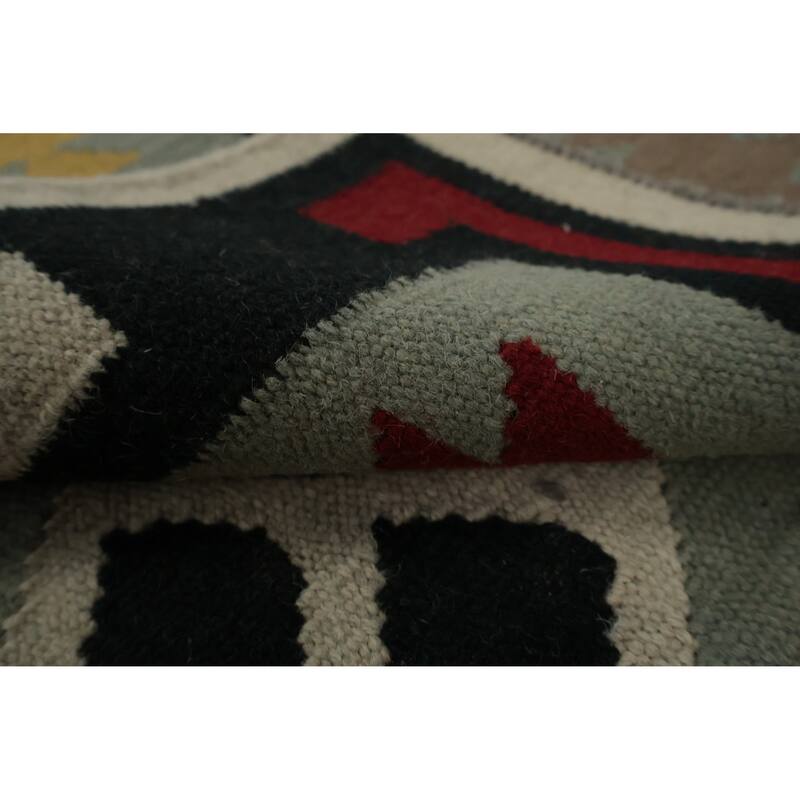 Hand Woven Oriental 100% Wool Carpet Southwestern Tribal Green Kilim Area Rug - 8' 1'' X 5' 2''