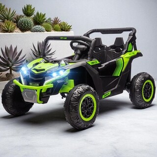 24V 7AH 2-Seater Kids Ride-On UTV, 4MPH Electric Car with LED Lights, Music, Horn, and 4 Suspension Wheels