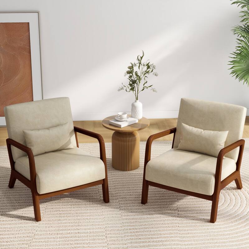 2 Set Mid Century ModernUpholstered Accent Chairs Armchair with Pillow