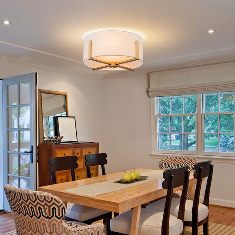 16.9''W 2-Light Drum Semi-flush Mount With White Fabric Shade