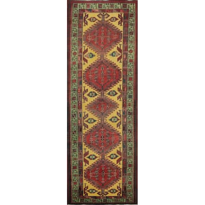Hand Knotted Oriental 100% Wool Carpet Traditional Tribal Yellow & Gold Ardebil Runner Rug - 11' 4'' X 3' 4''