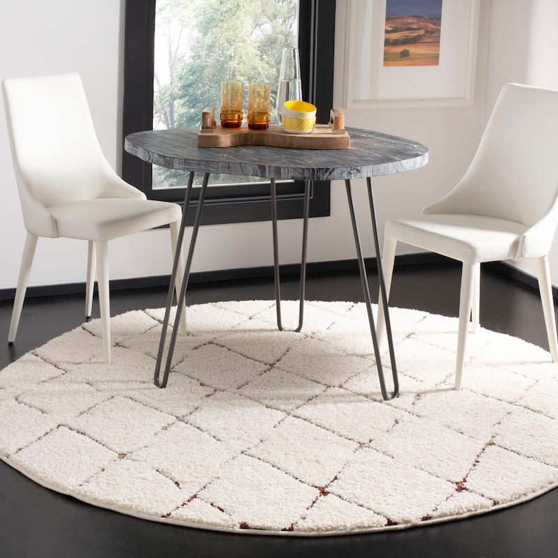 SAFAVIEH Santorini Shag Isadora Abstract 1.2-inch Thick Rug - 6'7" Round - Cream/Multi