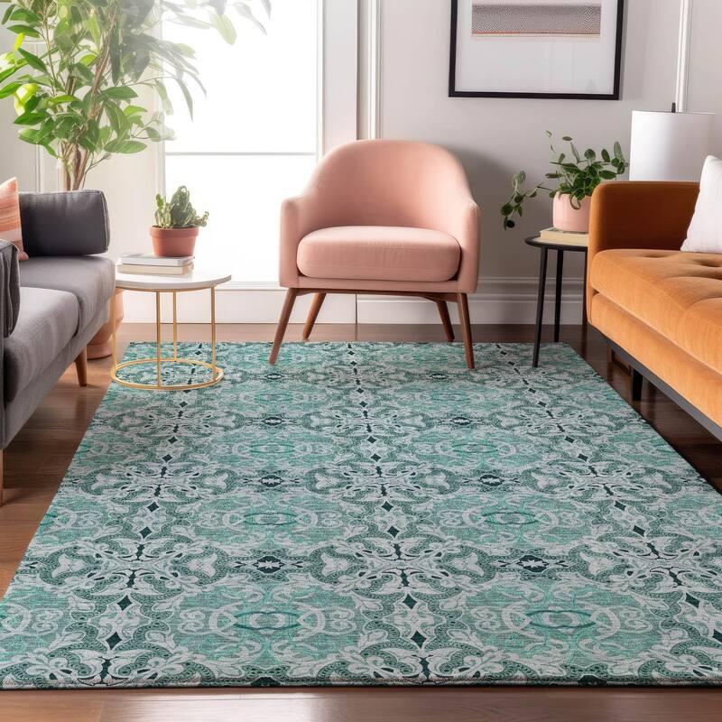Premium Washable Super Soft Traditional Gladiator Mayfield Rug - Teal - 9' x 12' - Rectangle