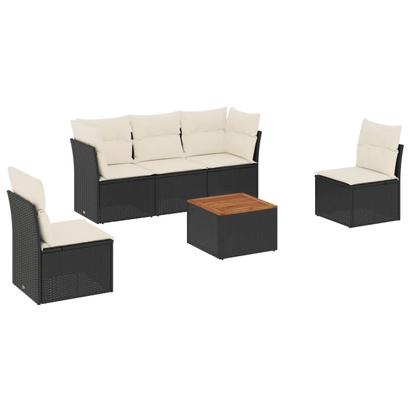 vidaXL Patio Sofa Set with Cushions Outdoor Furniture 6 Piece Poly Rattan - 21.7 x 21.7 x 14.6