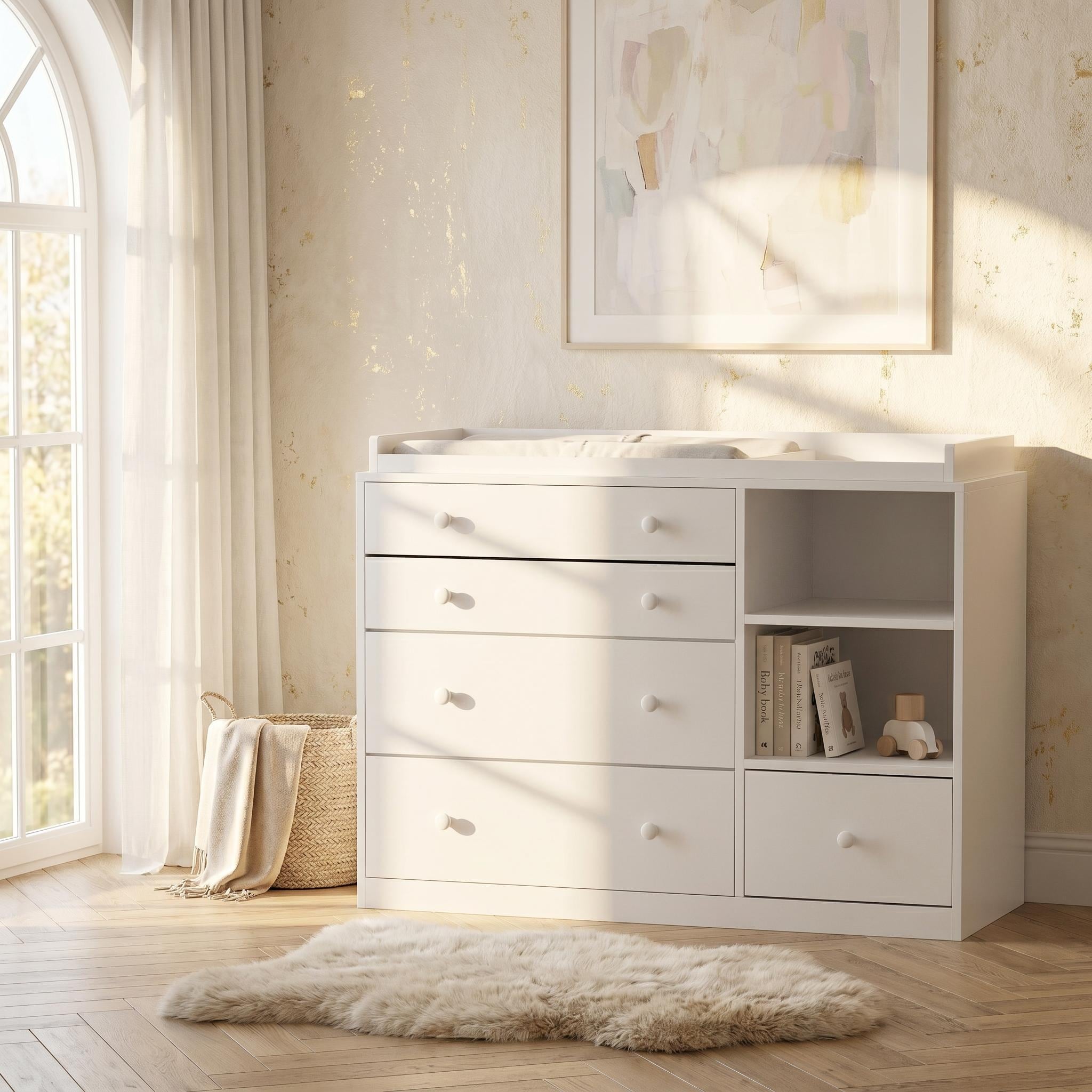 47” White Dresser Bedroom Storage Cabinet for Clothes, Toys & Accessories, Modern Chest of Drawers for Nursery or Closet