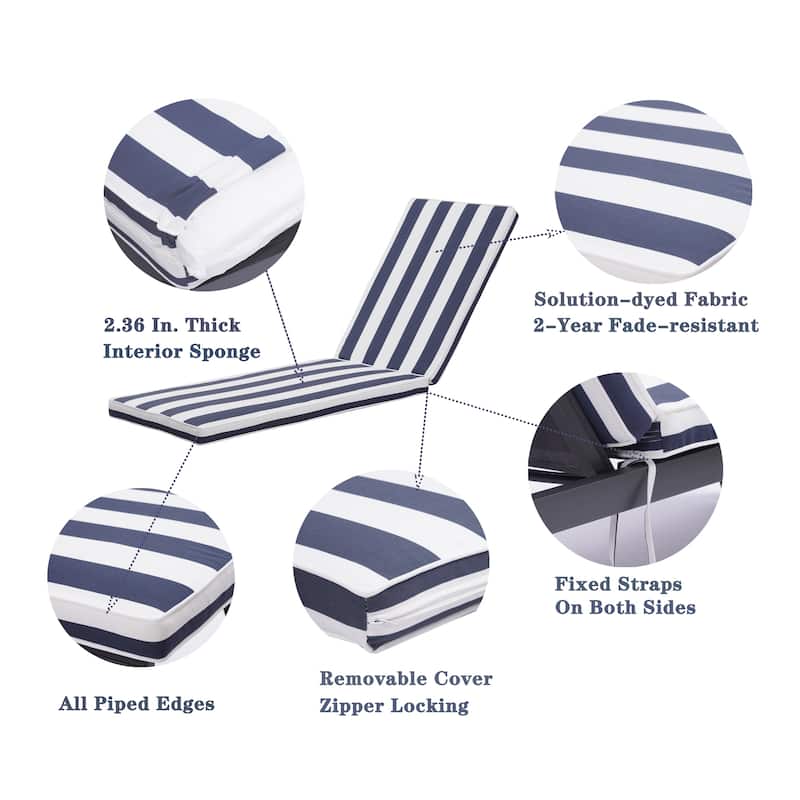 GDFStudio Bula Outdoor Chaise Lounge Cushion with Removable Cover (Set of 2)-ONLY CUSHION - 74.41" x 22.05"