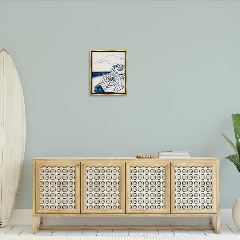 Stupell Umbrellas on Minimal Beach Framed Floater Canvas Wall Art Design By Carol Robinson