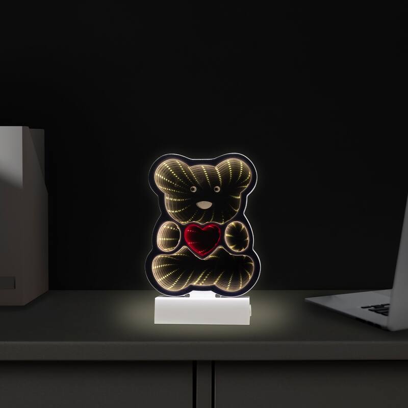 LED Lighted 3D Teddy Bear with Heart Tunnel Light - 8"