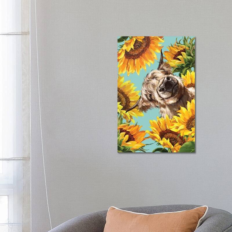iCanvas "Highland Cow With Sunflower" by Big Nose Work Canvas Print - 26x18x1.5