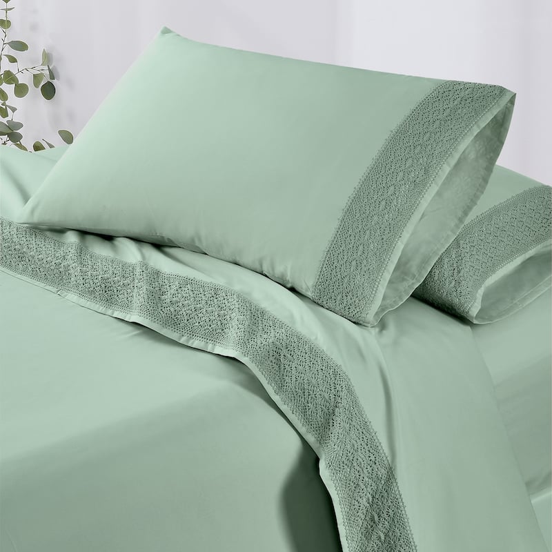 Modern Threads 4-Piece Soft Microfiber Crochet Lace Sheet Set