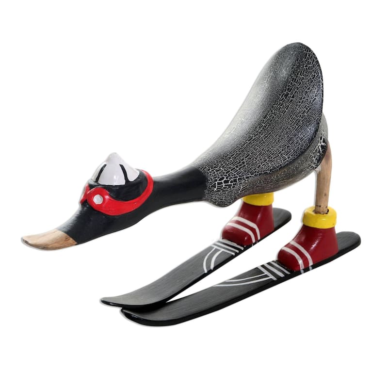 Novica Handmade Downhill Duck In Black Wood Statuette