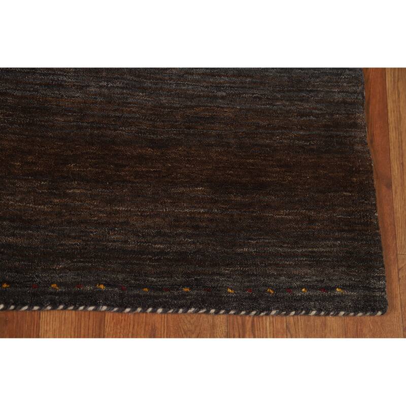 Striped Gabbeh Indian Rug Hand-Knotted Bedroom Brown Wool Carpet - 4'0" x 5'10"