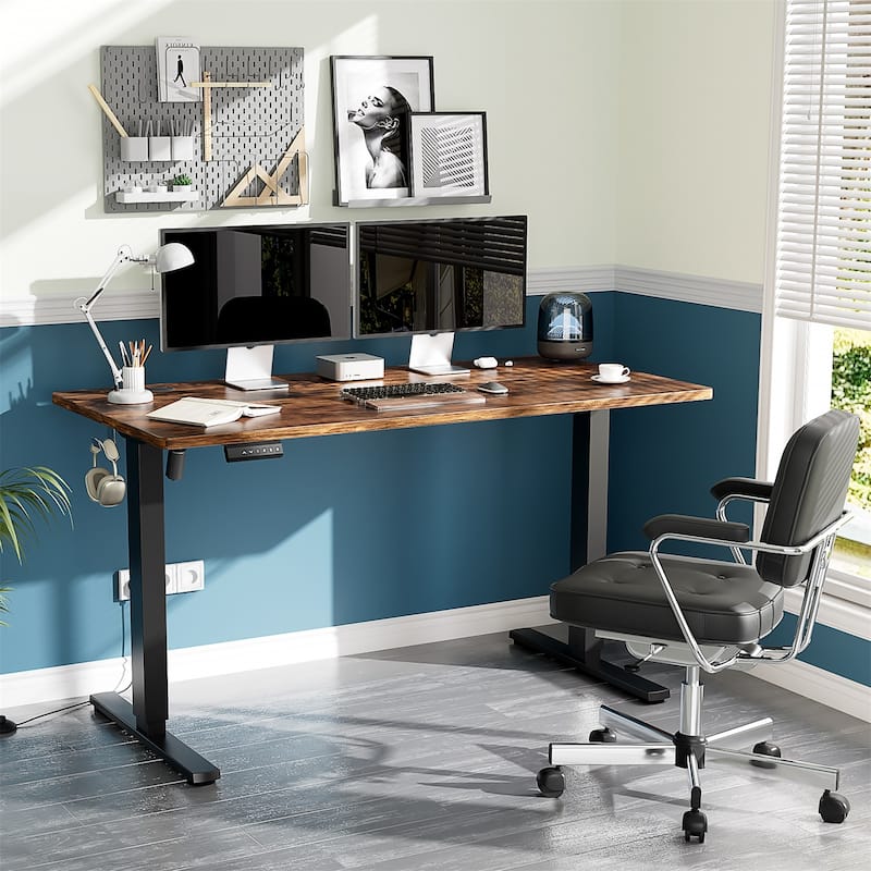 Standing Desk Adjustable Height, Electric Sit Stand up Desk for Home Office, Modern Rising Work Table for Computer,Workstation - 55x24 - Rust