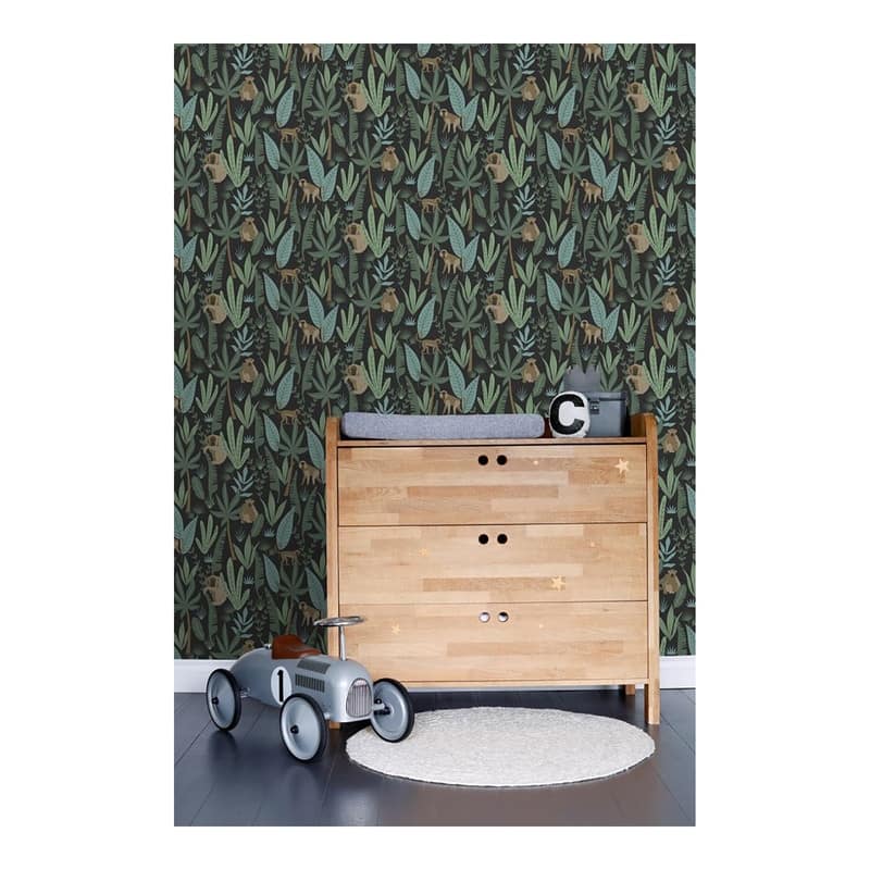 ESTA Home Macaque Dark Green Monkeys Wallpaper - 20.9 x 396 x 0.025