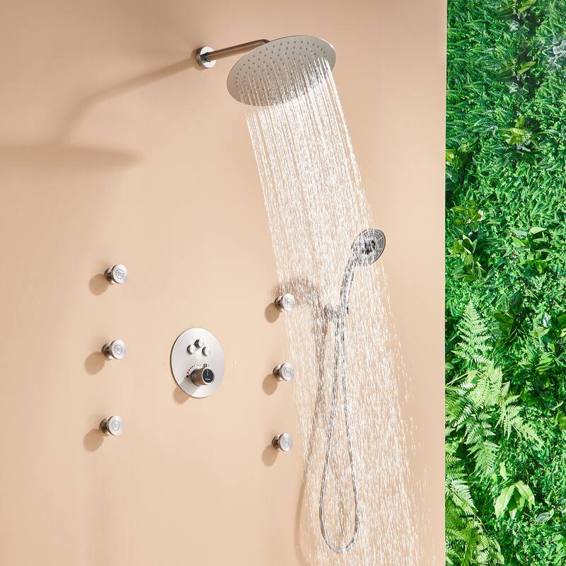 CASAINC Thermostatic Shower Faucet Shower System with 6 Body Jet