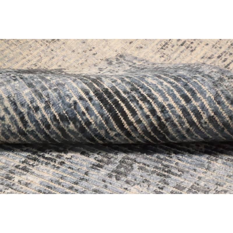 Hand Knotted Oriental Viscose Silk Carpet Modern All-Over Greys & Charcoal Abstract Area Rug - 7' 8'' X 5' 6''