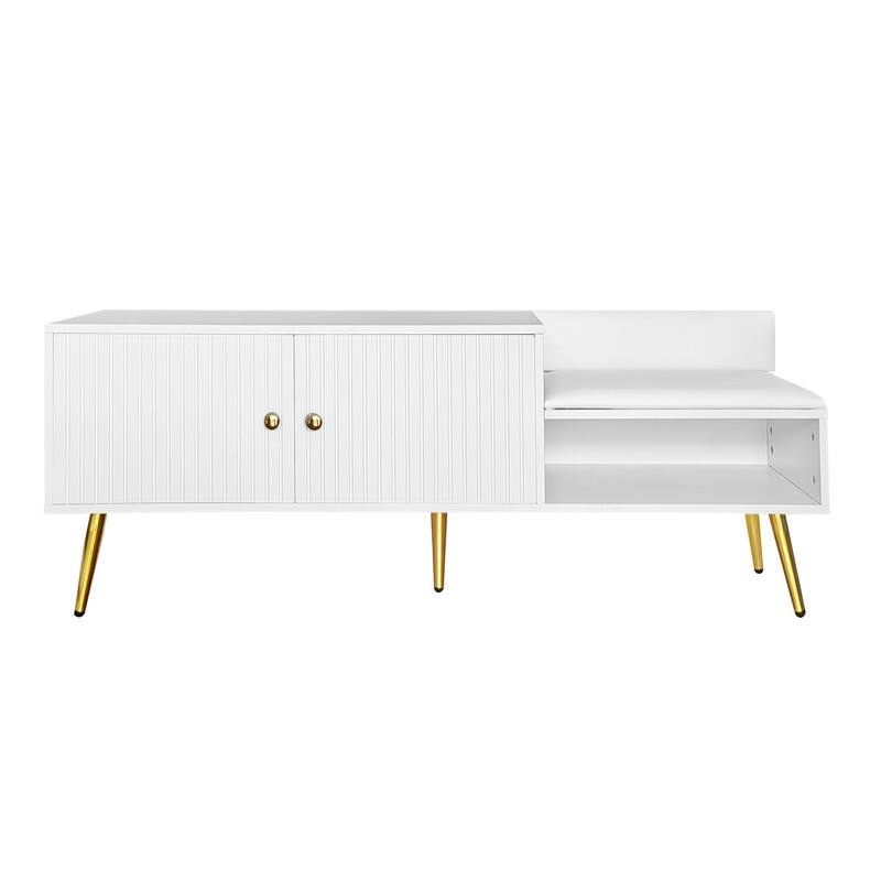 Modern Shoe Storage Bench with Storage Cabinet and Upholstered Cushions, Entryway Bench with Open Compartment for Living Room