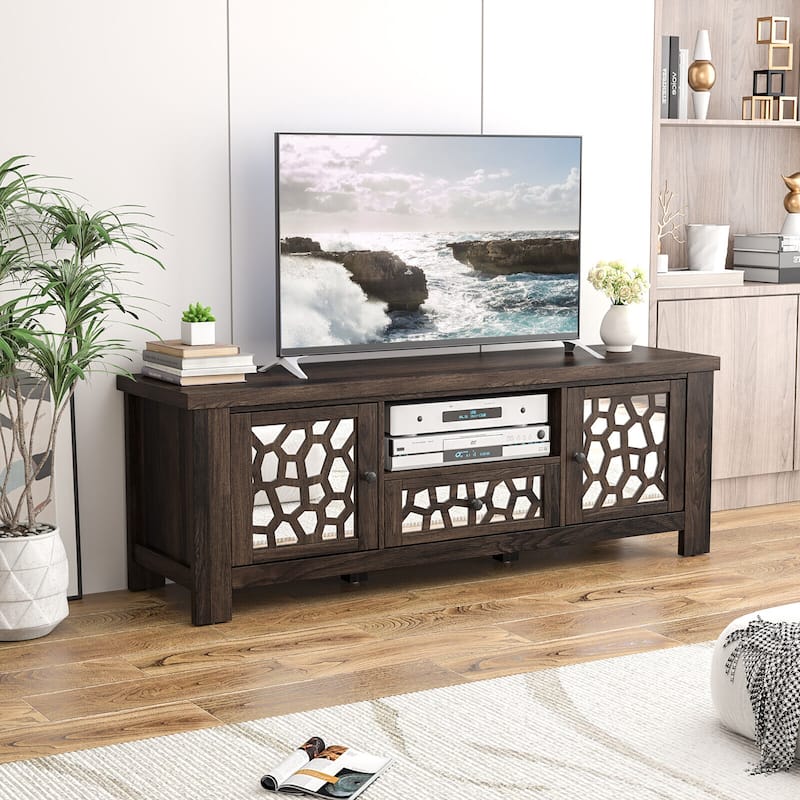 Gymax 55'' Retro TV Stand Media Entertainment Center w/ Mirror Doors &