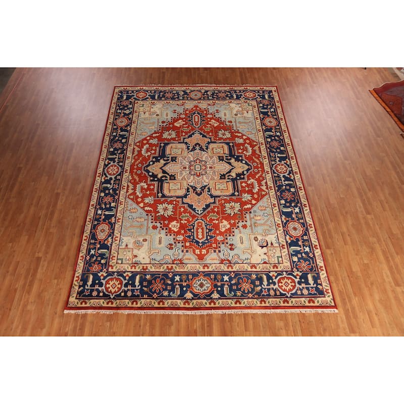Geometric Heriz Serapi Indian Large Rug Handmade Wool Carpet - 9'9" x 13'9"