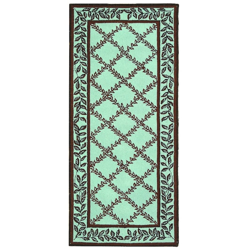 SAFAVIEH Handmade Chelsea Sunstripe Trellis French Country Wool Rug - 2'6" x 6' Runner - Blue/Brown