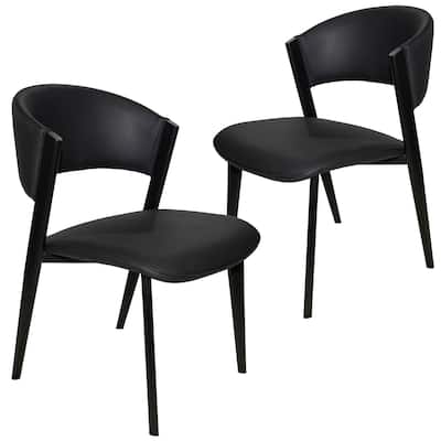2-Piece Leather Dining Chair Curved Open-Back Side Chair with Waterfall Seat Design