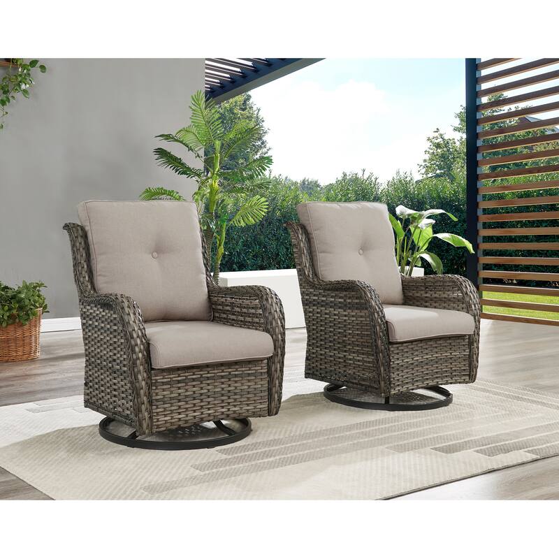 Pocassy Outdoor Wicker Glider Swivel Club Chairs (Set of 2)