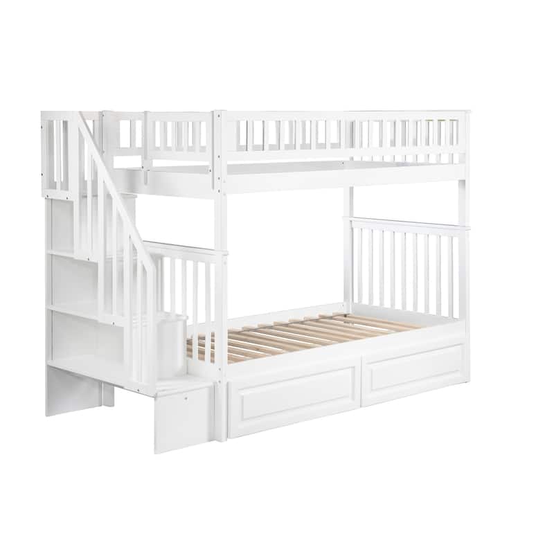 Woodland Staircase Bunk Bed Twin over Twin with 2 Drawers in White
