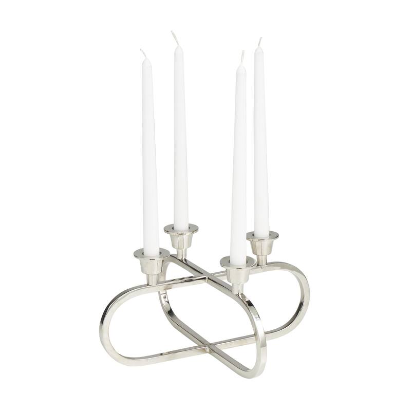 Stainless Steel Metal Geometric Overlapping Oval Candelabra - Silver - CosmoLiving by Cosmopolitan - Silver