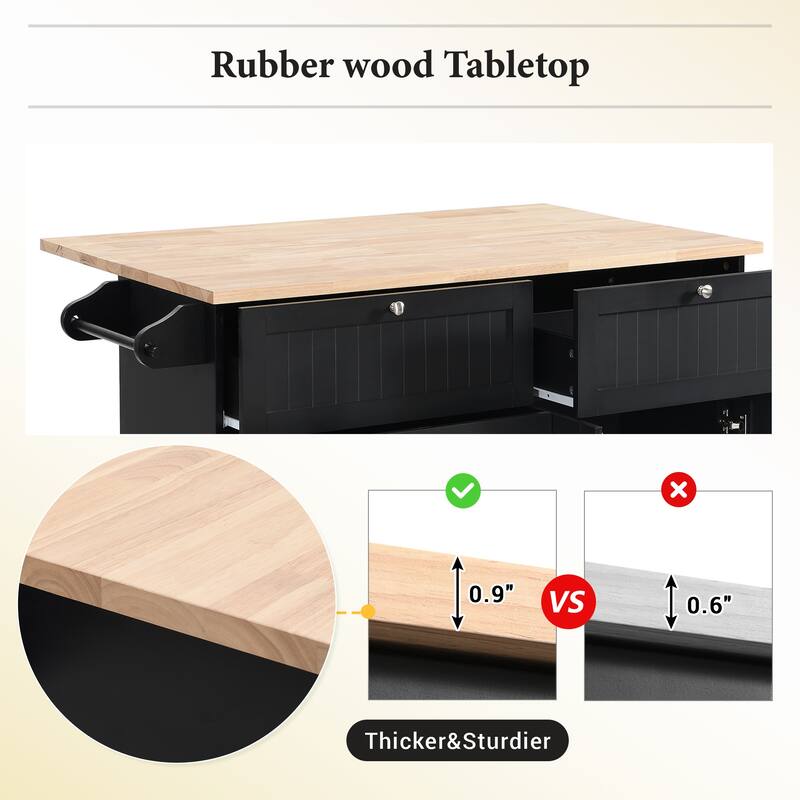 TOPMAX Kitchen Island Set with Drop Leaf and 2 Seatings, Dining Table Set with Adjustable Shelf, Drawers and Towel Rack