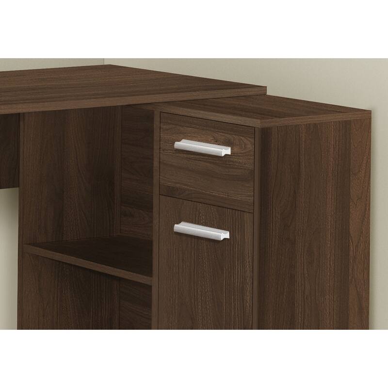 Contemporary L-Shaped Desk with Storage for Home Office, Kids' Bedroom, or Dorm Room in Dark Walnut Finish