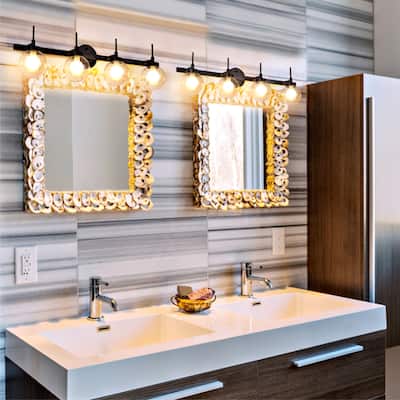 4-Light Bathroom Vanity Wall Light - Black - N/A