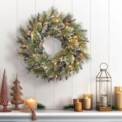 Puleo International 24" Pre-Lit Snowy Wreath