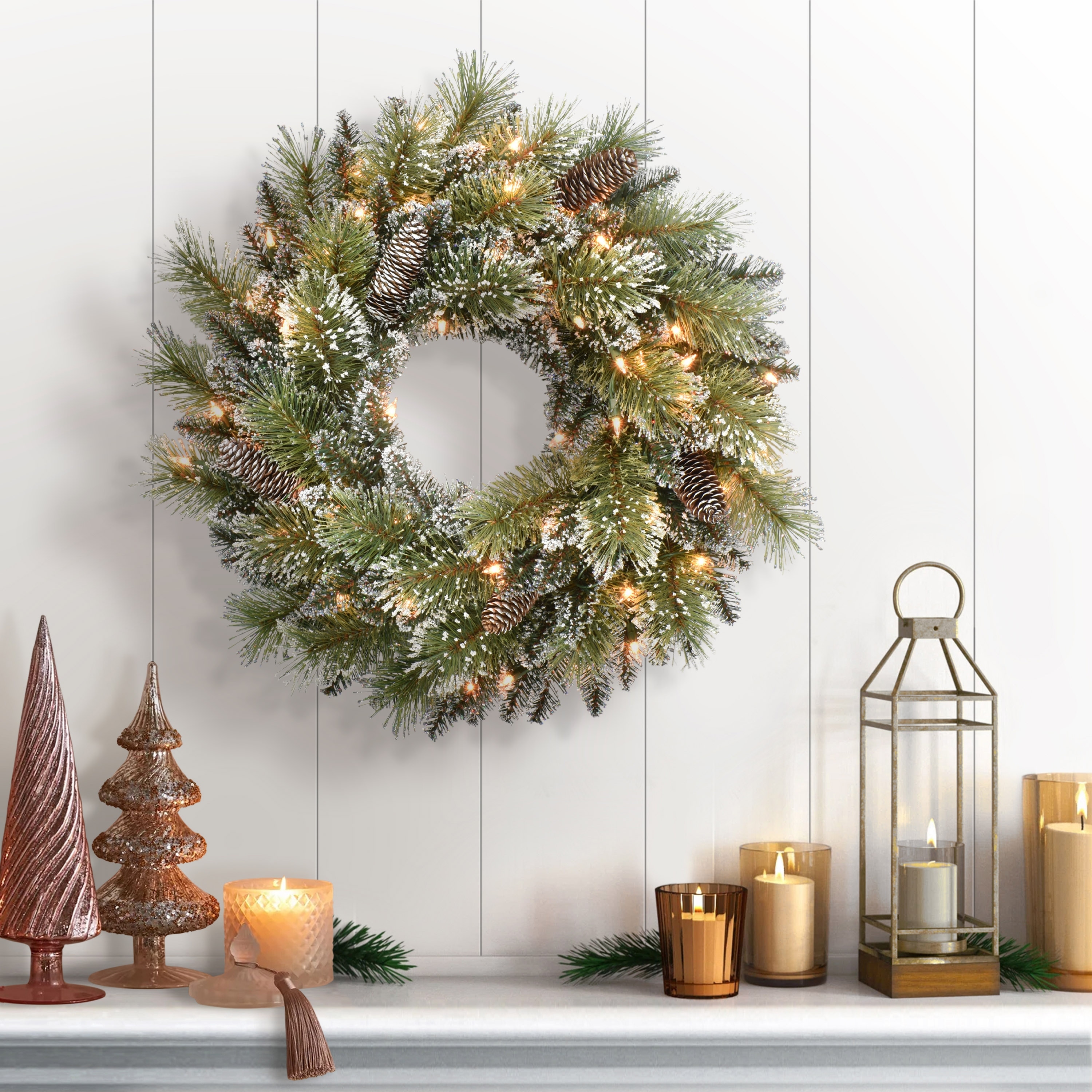 Puleo International 24" Pre-Lit Snowy Wreath