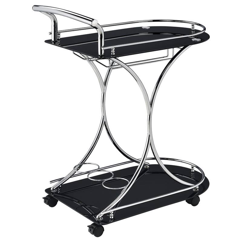 Allen and Chrome 2-Tier Glass Shelf Metal Bar Cart